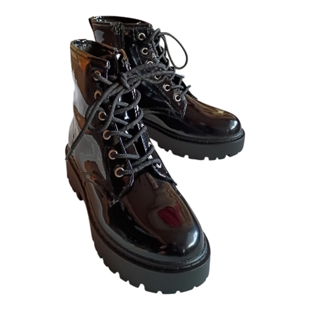 Unr8ed Women's Patent Leather Combat Boots Black Glossy Sz 5m